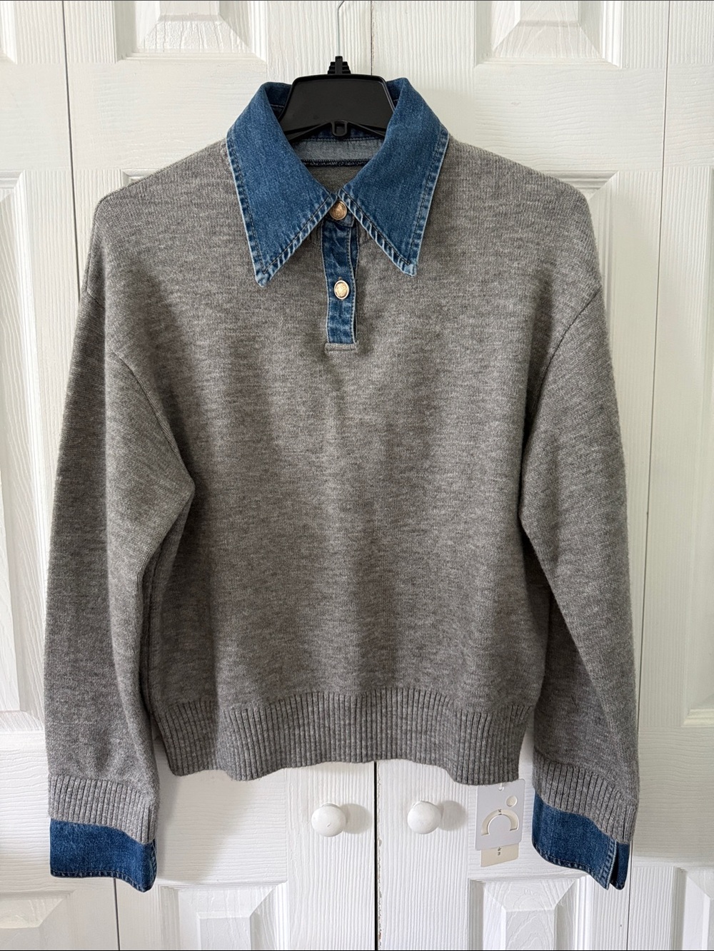 Commense Grey 2 in 1 Panel Lapel Relaxed Sweater Sz M